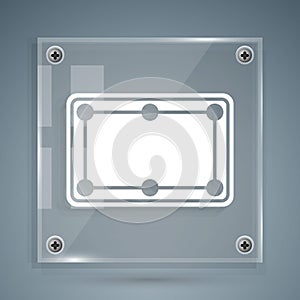 White Billiard table icon isolated on grey background. Pool table. Square glass panels. Vector