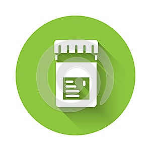 White Biologically active additives icon isolated with long shadow. Green circle button. Vector