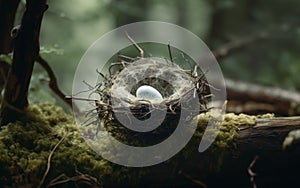 white bird egg nest on a log