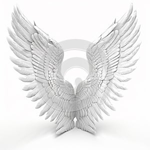 White bird wings with feathers, angel wings isolated on white close-up, for tattoo,