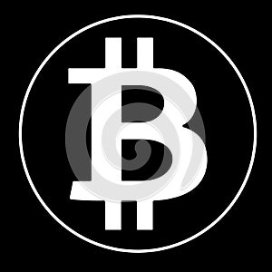 White bitcoin sign icon on black background. Crypto currency