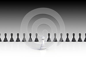 White and black chess pawn on white background, Business leadership, Teamwork power and confidence concept