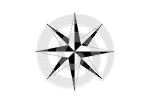 White and black compass rose on a white background