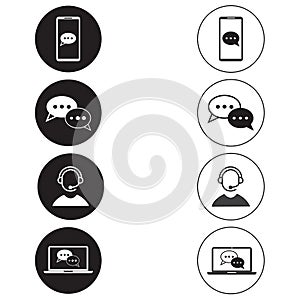 White and black comunication icons on a white background