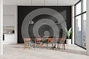 White and black dining room interior