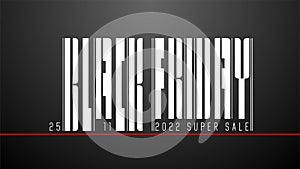 White Black Friday text in barcode style on black background with scaner red line. Vector futuristic sale concept. 25 november