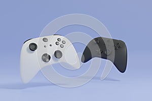 White and black game controller joystick 3D render illustration