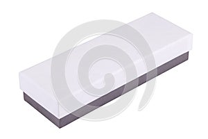 White with black gift box, rectangular, closed, and isolated on white background