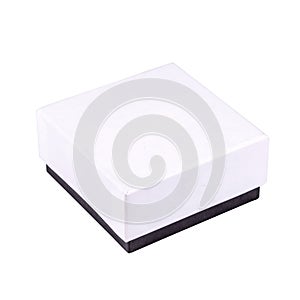 White with black gift box, rectangular, closed, and isolated on white background