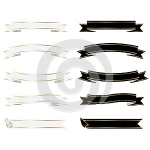 White and black with gold ribbon banner set