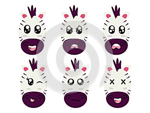 white black head zebra face character expression smile laughing happy sad blink eye and cheerful gesture