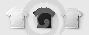 White, black, heather t-shirt template for kid, presentation of clothes for design, pattern, commerce, back view