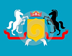 White and black horse and Shield heraldic symbol. Royal Horse for coat of arms. Vector illustration