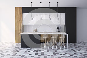 White and black kitchen interior