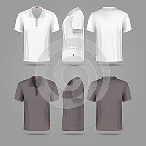 White black mens polo t-shirt front back and side views photo