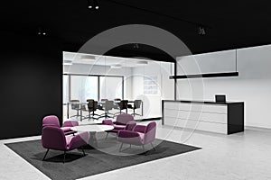White and black office waiting room and reception
