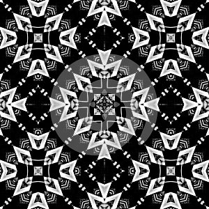 White-and-black pattern on a black background. Unique ornament. Abstract bright background.