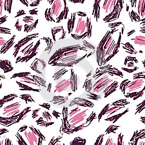 White, black, pink leopard skin. Seamless pattern background jaguar. Safari animal print. Africa texture. Vector wallpaper fur.