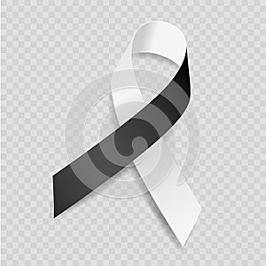 White and black ribbon awareness Acute Disseminated Encephalomyelitis, Vaccine Injury. Isolated on white background