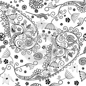 White and black seamless floral pattern