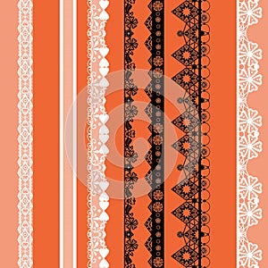 White and black seamless lace pattern on orange