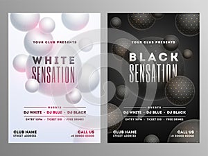 White and black sensation party flyer with time date.