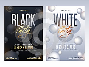 White and black sensation party flyer with time, date.