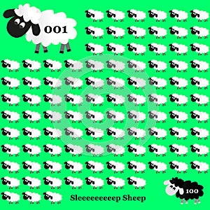 White and black sheep counting on green background