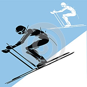 White and black silhouette of skier