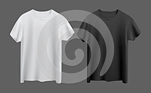 White and black t-shirt isolated on gray background front view