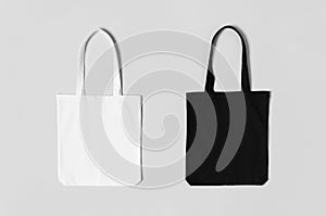 White and black tote bags mockup.