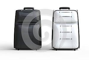 White and black travel baggage suitcases on white background