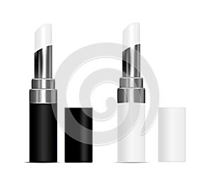 White and black tubes with white lipstick