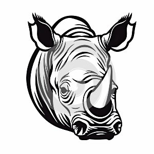 Eye-catching Woodcut-inspired Rhino Head On White Background photo