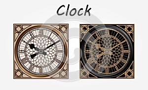 White and black wall office clock icon set. Design template closeup in vector