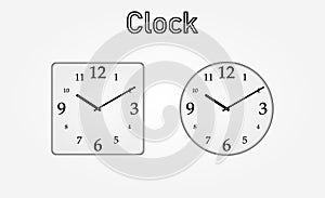 White and black wall office clock icon set. Design template closeup in vector