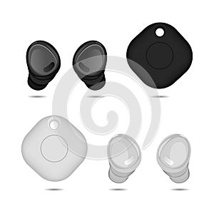 White and black wireless headphones and trackers. vector illustration