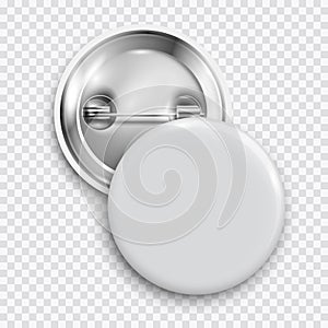 White blank badge, round button, pin button isolated