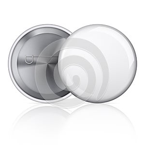 White blank badging round button badge isolated realistic vector template. Universal mockup of white badge.