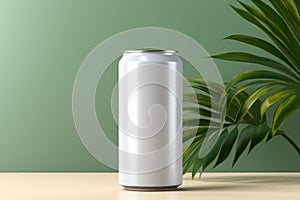 White Blank beer can Mockup with natural theme background Generative AI