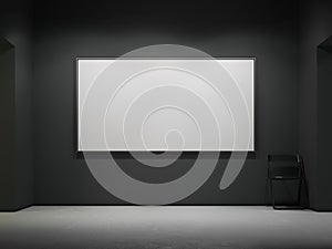 White blank canvas in the dark gallery. 3d rendering