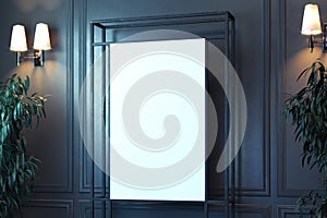 White blank canvas poster in modern room or office, 3d rendering.