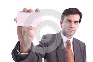 White blank card holded by a businessman