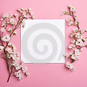 White blank card with space for your own content. Decorations made of white flowers. Valentine\'s Day as a day symbol of affe photo