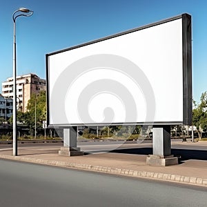 White blank city billboard for mockup standing outdoors, advertising poster on the street for advertisement on street on
