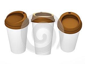 White blank coffee cup with brown cap, clipping path included