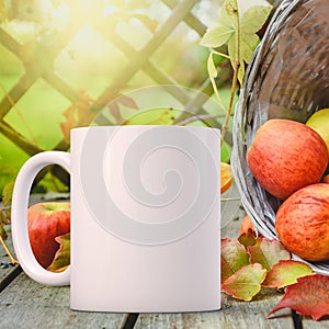 White blank coffee mug Autumnal theme mock up to add custom design or quote.