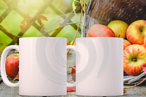 White blank coffee mug Autumnal theme mock up to add custom design or quote.