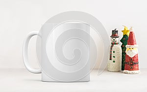 White blank coffee mug Christmas theme mock up to add custom design or quote.