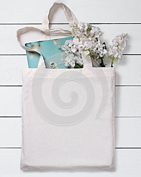 White blank cotton eco tote bag, design mockup.